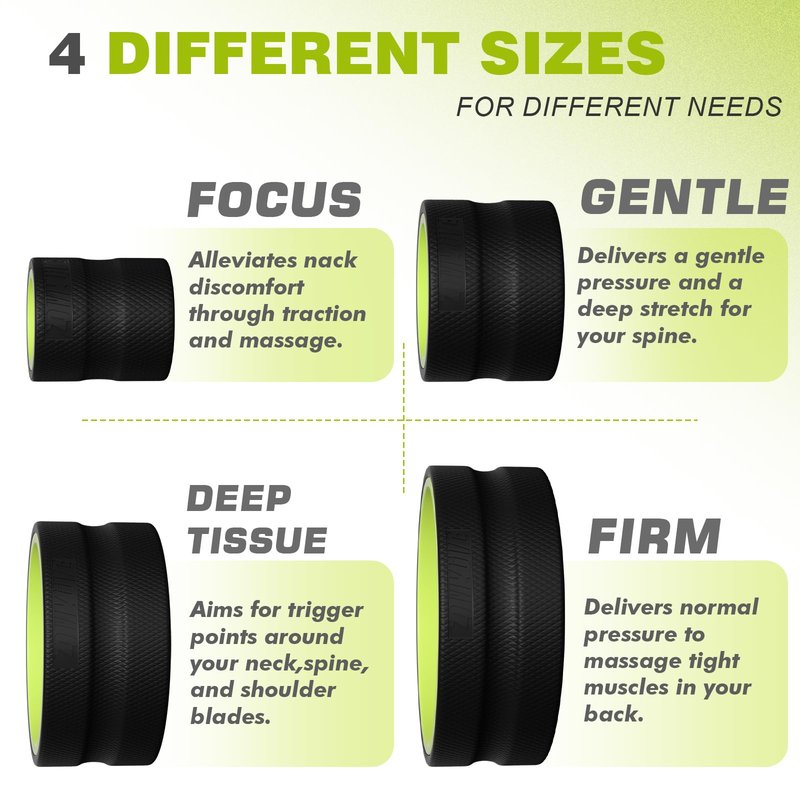 Back Roller Wheel - 4 Pack Yoga Foam Roller for Physical Therapy & Back Stretcher, Deep Tissue Massage for Pain Relief & Stretching | Green.