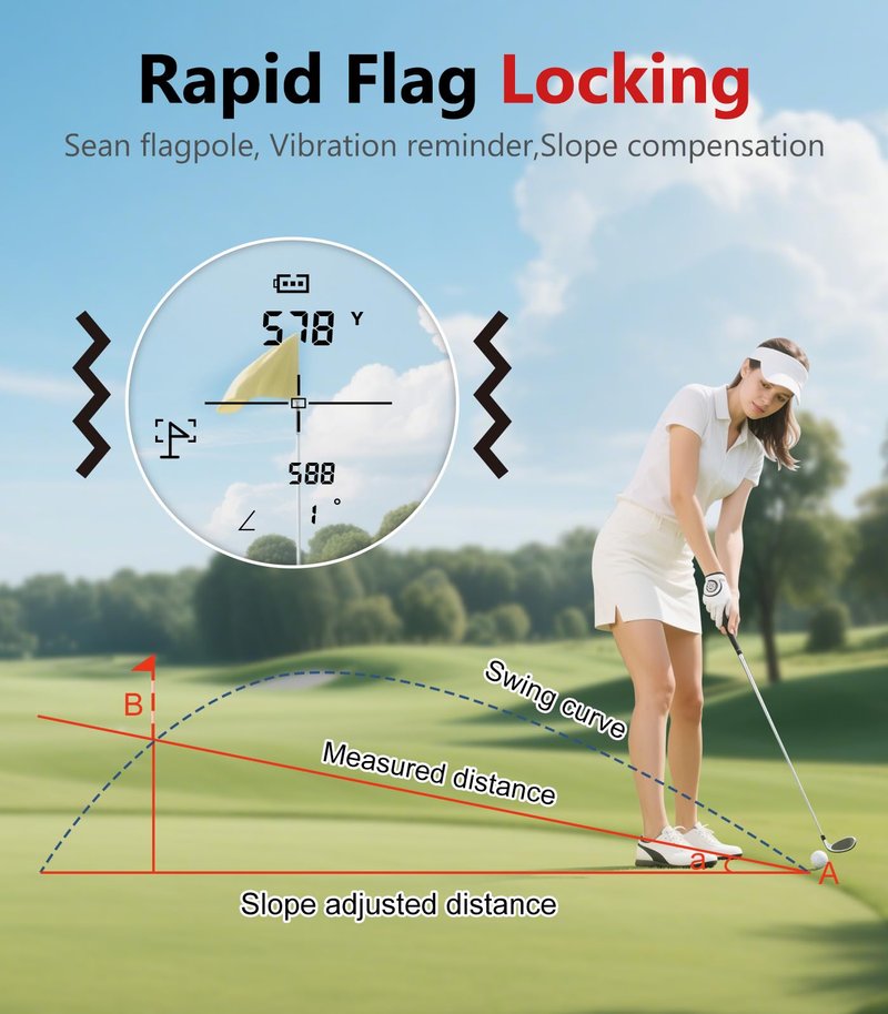 Flagfront Range Finder Golf Rangefinder with Slope, 1200 Yards Golf Range Finder, 6X Magnification, Flag Locking Vibration, Must Accessories for Golfer