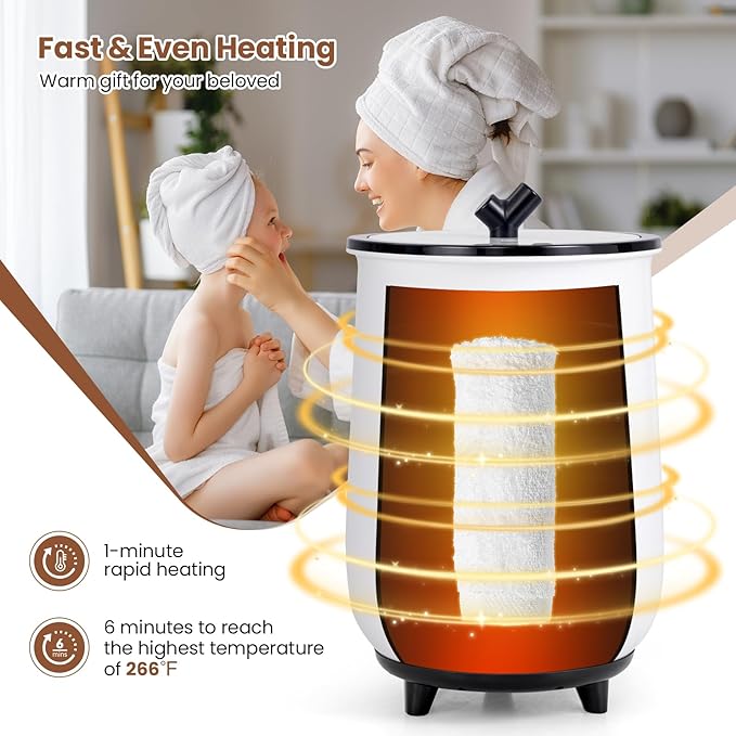Tangkula Towel Warmer Bucket, 23L Large Luxury Bucket-Style Towel Warmer w/Fragrant Disc Holder, ETL Certified Bath Heater w/3-Level Heating, 20/40/60/90 Min Timer & Auto Shut Off (Black, 23L, handle)