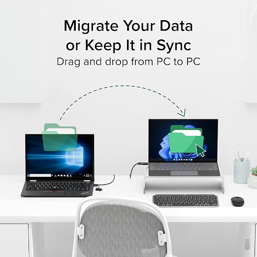 Plugable USB Transfer Cable Unlimited Use Transfer Data Between 2 Windows PC's Compatible with Windows 11 10 7 XP Bravura Easy Computer Sync Software Included