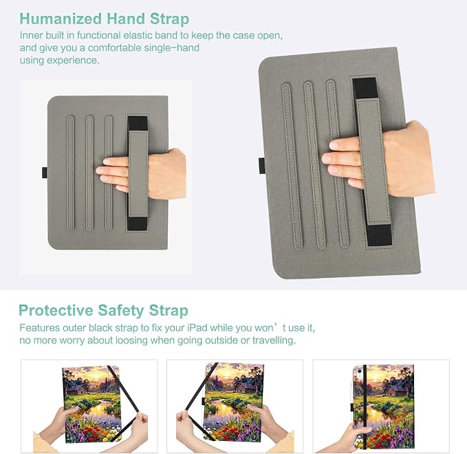 Lokigo Case for iPad (A16) 11th/10th Generation Aurora Forest | for iPad 11th-11 Inch/10th-10.9 Inch Stand Cover Pencil Holder/Hand Strap/Pocket Support Touch ID Auto Wake/Sleep