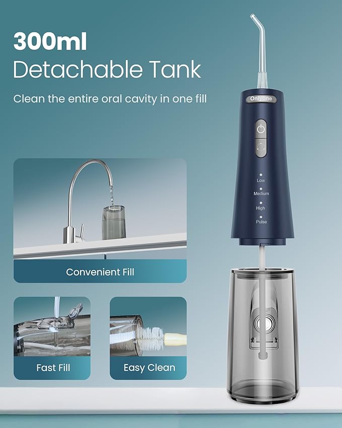 Onlyone Rechargeable Cordless Water Flosser with Adjustable Water Pressure for Daily Oral Care, Power Dental Flosser for Home and Travel Use, Portable Oral Irrigator for Sensitive Gums and Braces Care