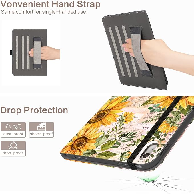 Lokigo Case for iPad (A16) 11th/10th Generation Aurora Forest | for iPad 11th-11 Inch/10th-10.9 Inch Stand Cover Pencil Holder/Hand Strap/Pocket Support Touch ID Auto Wake/Sleep