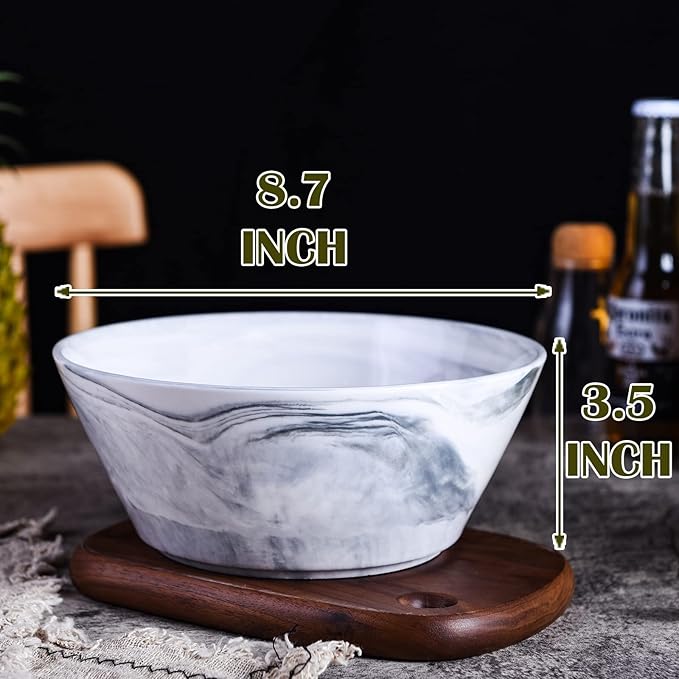Yundu Grey Marble Ceramics Bowls Set, 58 Ounces Large Salad Bowl Set of 3, Serving Bowls, Large Cereal Snack Bowls for Kitchen, Dishwasher & Microwave Safe