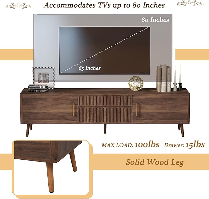 Merax Mid Century 70" TV Stand, Modern Entertainment Center for TVs up to 80", Media Console with Storage, 2 Cabinets & 2 Drawers for Living Room, Office