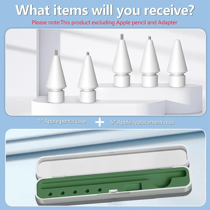 Inesore for Apple Pencil Case with 5 Pcs Replacement Tips (Blue) | Lndependent Storage Slots Contains 5 Pen Tips Soft Silicone Lining Fit Apple Pencil Pro /1/2/USB-C Compact Easy Carrying