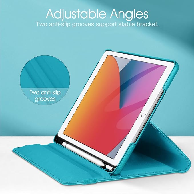 Fintie 360° Rotating Case for iPad 9th / 8th / 7th Generation 10.2 Inch | Swivel Stand Portrait &amp Landscape Viewing Shockproof Cover with Pencil Holder Auto Wake/Sleep Aqua Wave
