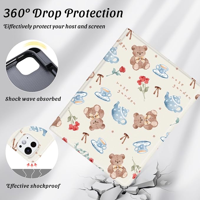 Cute Maple Bear Case for 10.2 iPad 2019/2020/2021(7th/8th/9th Gen) with Pencil Holder Auto Wake/Sleep Leather Soft TPU Back Cover for Women Girls
