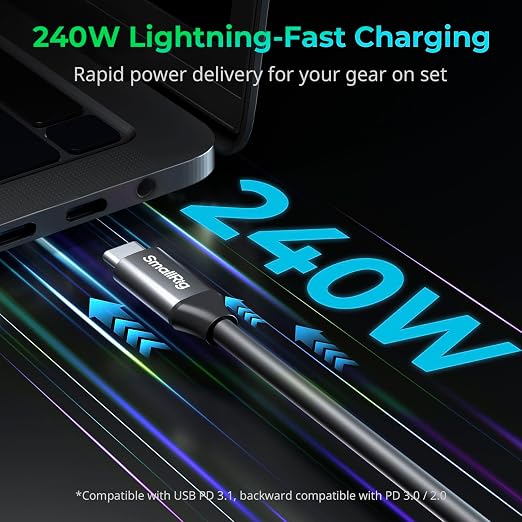 SMALLRIG USB4 40Gbps USB-C Cable 240W PD 3.1 Fast Charging 8K@60Hz Video 100cm/39.4in Straight to Angled Connectors with Cable Tie for MacBook Pro for iPad Pro for iPhone 17/16/15 Series - 5732