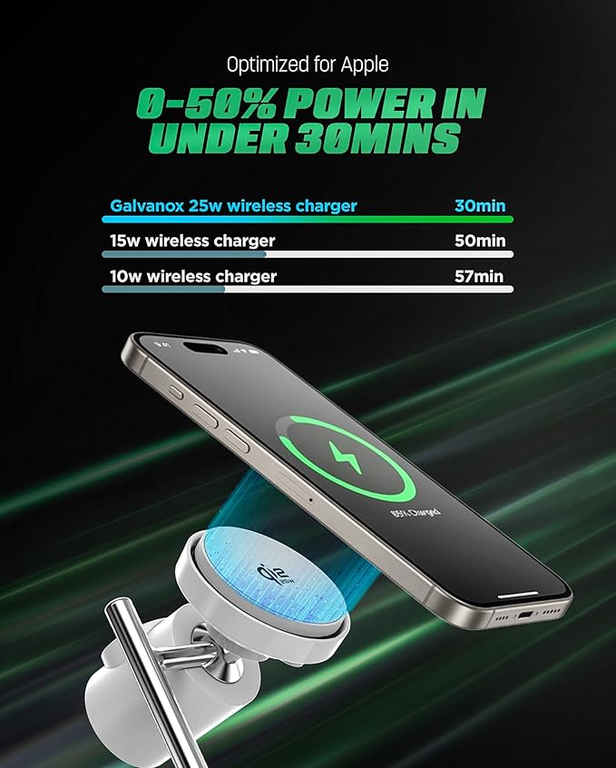 Galvanox Qi2.2 25W Magnetic Wireless Charging Stand for iPhone - 3 in 1 Charger Station (for iPhone Apple Watch and AirPods) with Super Fast (45W) Wall Adapter (Compatible with MagSafe)