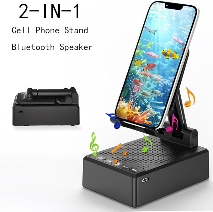 Birthday Gifts for Mother Father Cell Phone Stand with Wireless Bluetooth Speaker and Antislip Base HD Surround Sound for Home and Outdoors with Bluetooth Speaker for Desk Compatible with iPhone