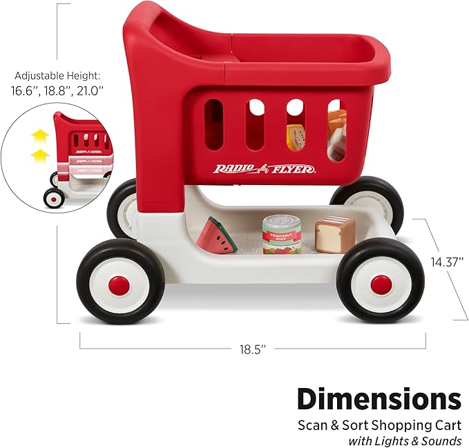 Radio Flyer Toddler Shopping Cart Walker with Wheels, Lights, and Sound for Ages 1+, Educational and Imaginative Play and Walk Behind