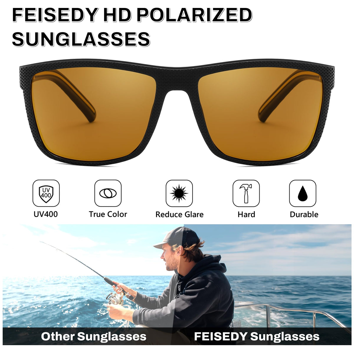FEISEDY Polarized Sunglasses for Men and Women Lightweight Frame Sun Glasses with UV400 Protection for Driving Fishing B0301