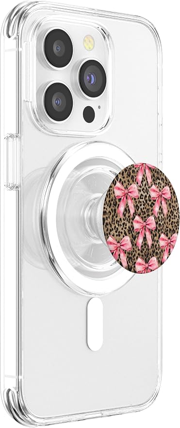 Coquette Light Pink Ribbon Bow on Cheetah Leopard Print PopSockets Adhesive PopGrip