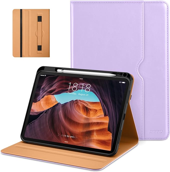 DTTO for iPad (A16) 11th Generation 11-inch &amp 10th Gen Case Brown | Premium Leather Business Cover with Pencil Holder Hand Strap &amp Pocket Corner Protection Auto Sleep/Wake for Work &amp