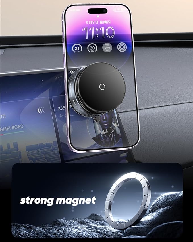 Spinning Vacuum Magnetic Phone Holder 15W Fast Wireless Charger for All Smartphones & All Car Models Holds Like Glue on Bumpy Roads! FCC Certified car Phone Mount Magnetic