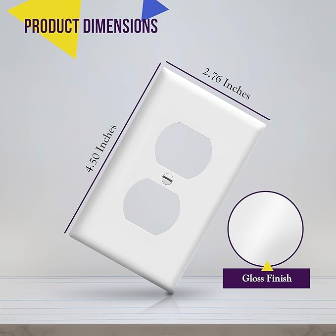 ENERLITES Duplex Wall Plates Kit, Electrical Outlet Covers, Standard Size 1-Gang 4.50" x 2.76", Unbreakable Polycarbonate Thermoplastic, Electric Receptacle Plug Covers, 8821-W-5PCS, White (5 Pack)