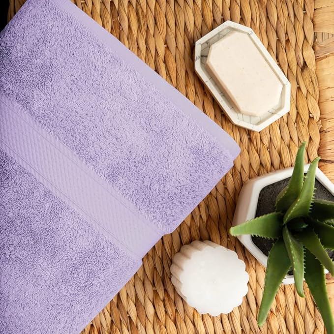 Superior Egyptian Cotton Pile Bath Towel Set of 2, Ultra Soft Luxury Towels, Thick Plush Essentials, Absorbent Heavyweight, Guest Bath, Hotel, Spa, Home Bathroom, Shower Basics, Purple