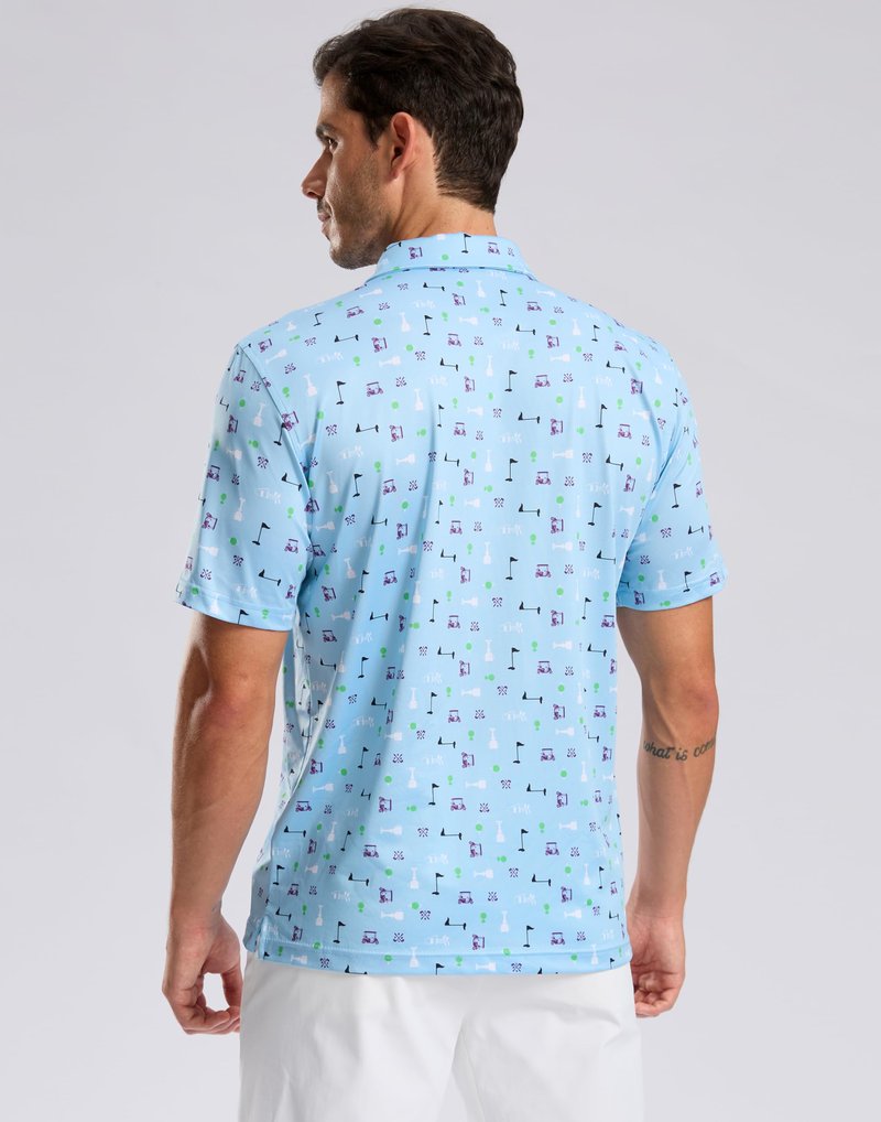 Men's Golf Shirt Short Sleeve Dry Fit Polo Moisture Wicking Print Collared Golf Shirts for Men Casual Lightweight(Golf Collection,L)