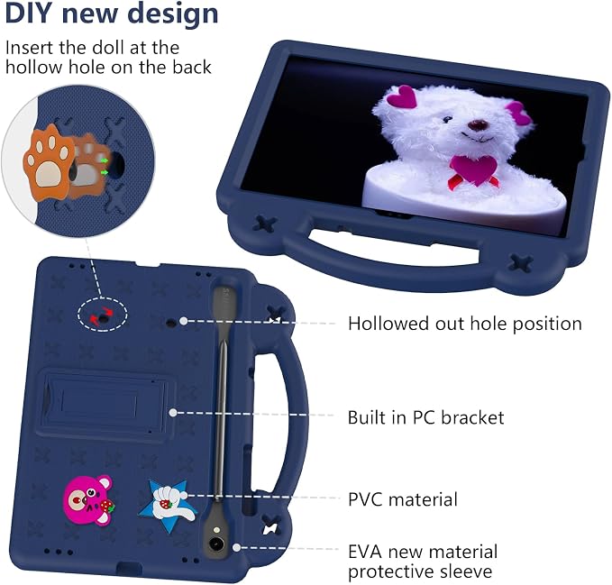 YRH Case for Samsung Galaxy Tab S10 Lite/Tab S10 FE/S9 FE 10.9'' with Handle Stand Kids EVA Shockproof Cover Blue