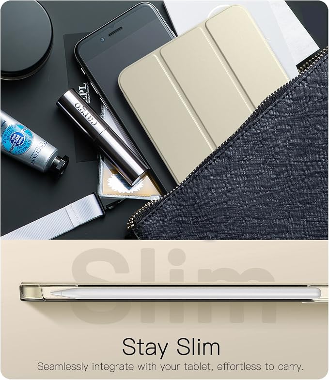 TiMOVO Case for iPad mini 7 A17 Pro 8.3 &amp mini 6th Gen - Black | Slim Translucent Hard Back Folio Cover Support Touch ID Auto Wake/Sleep