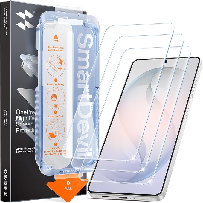 SMARTDEVIL [3 Pack for Samsung Galaxy S24 Screen Protector Finger Print Reader Compatible Fast &amp Easy Installation Clear 9H Tempered Glass Film Alignment Frame [Dust-Free &amp Bubble-Free]