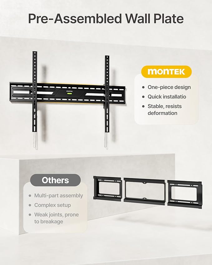 monTEK 15°Full Tilting TV Wall Mount for 50-100 inch Large TVs up to 220 LBS & 900x600mm Vesa, Effortless Tilt & Lock Heavy Duty TV Wall Mount Fits 32″/24″/18″/16″ Wood Studs TM1005W-LT