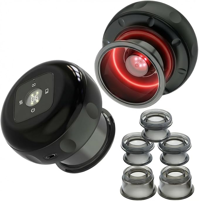 Portable Electric Cupping Massage Therapy Set (5-in-1with Red Light Therapy) - 24-Level Adjustable Suction & Temperature Smart Cupping Therapy Set Ideal for Relieving Back & Neck discomfort 2 Pack