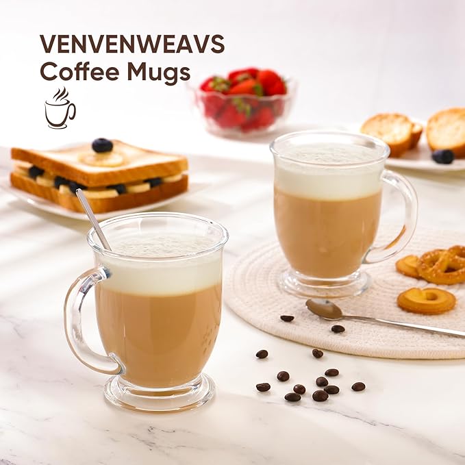 Glass Coffee Mugs Set of 2,15 OZ Lead-free Clear Coffee Cups For Cappuccino,Latte,Tea,Glass Coffee Cups with handles
