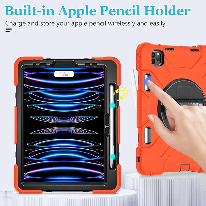 Case for iPad 9th/8th/7th Generation 10.2 Inch Black | Shockproof Protective Silicone Cover with Rotatable Stand-Screen Protector-Handle- Shoulder strap- Pencil holder