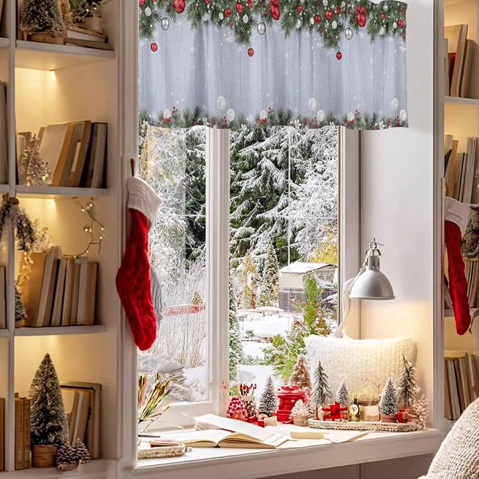 Christmas Curtain Valances for Windows, Kitchen Valance Window Treatment