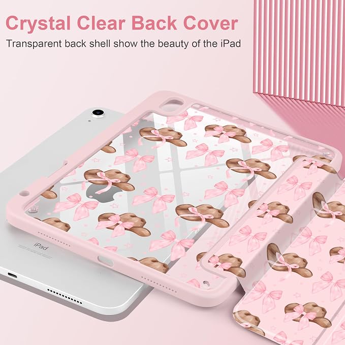 Case for iPad (A16) 11th Generation 11 inch 2025 /iPad 10th Gen 10.9 2022 - Aesthetic Cute Preppy Design Trifold Cover with Soft TPU Bumper Clear Back Auto Sleep/Wake Waves