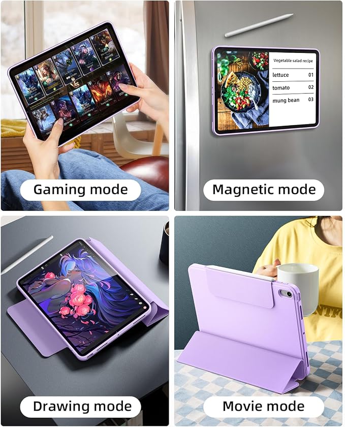 iPad Air 5th Generation Magnetic Case 2022 / iPad Air 4th 2020 Case Double-Layer Magnetic Folio Cover with Multiple Angles and Pencil Charging Support Premium PU Leather(Black)