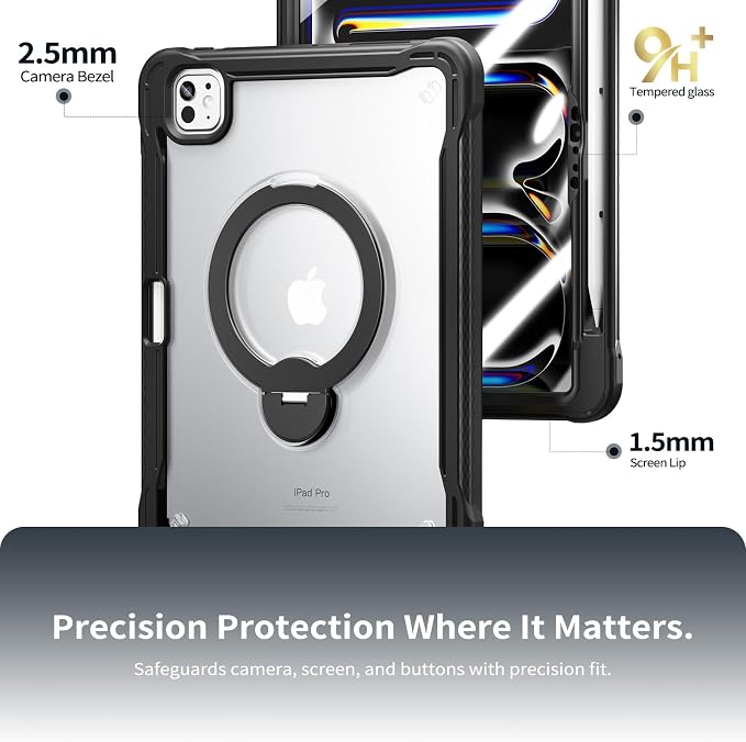Lunivop Compatible with iPad Pro 11 Inch Case (M5/M4) 2025/2024 with 360° Rotating Aluminium Stan Stand Built-in 9H+ Hardness Screen Protector Military - Grade Tablet Cover Black