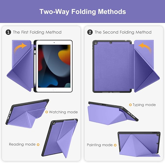 DTTO Foldable Case for for iPad 9th/8th/7th Generation 10.2-inch Black | Origami Magnetic Standing Cover with Pencil Holder，Vertical &amp Horizontal angles Auto Sleep/Wake