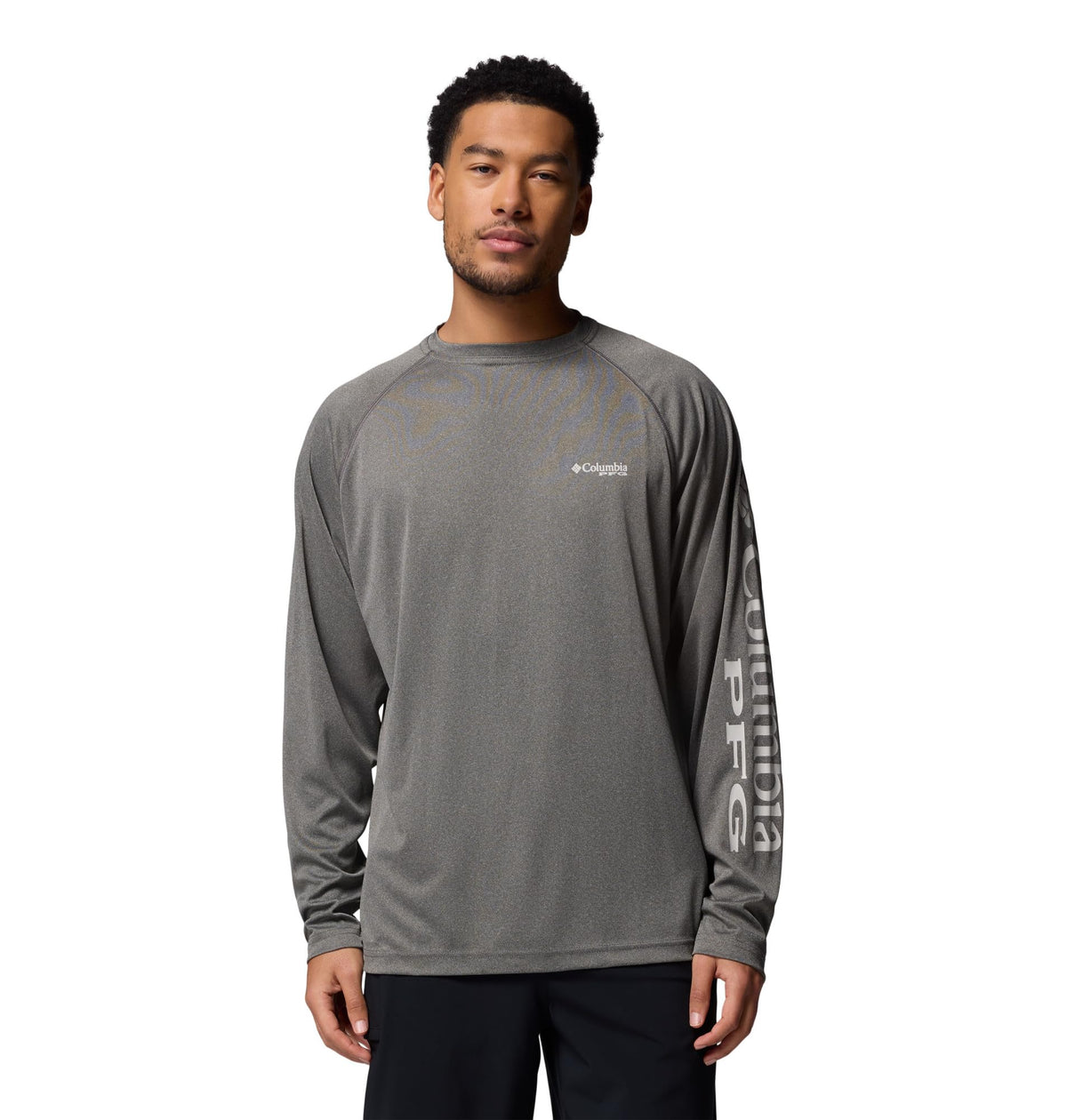 Columbia Men's PFG Terminal Tackle Long Sleeve Fishing Shirt, Charcoal Heather/Cool Grey Logo, 6X