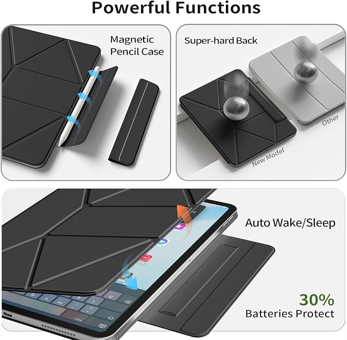 Magnetic Case for iPad Air 11 M4/M3/M2 iPad Air 5th/4th Gen 10.9 | Slim Detachable Magnetic Stand Case with 20+ Viewing Angles Hidden Pencil Holder Auto Wake/Sleep Black