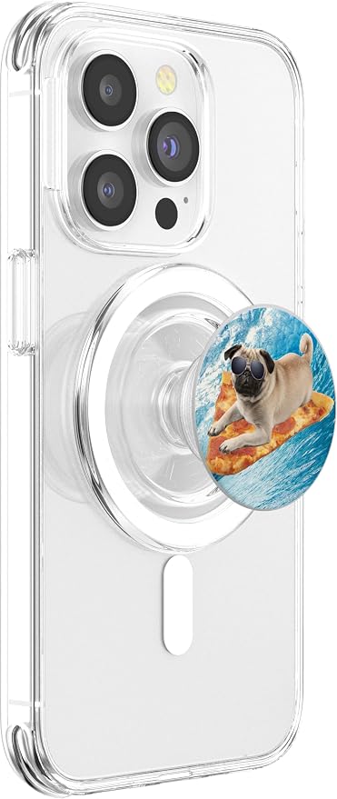 Funny Pizza Surfing Pug PopSockets PopGrip: Swappable Grip for Phones &amp Tablets PopSockets PopGrip for MagSafe