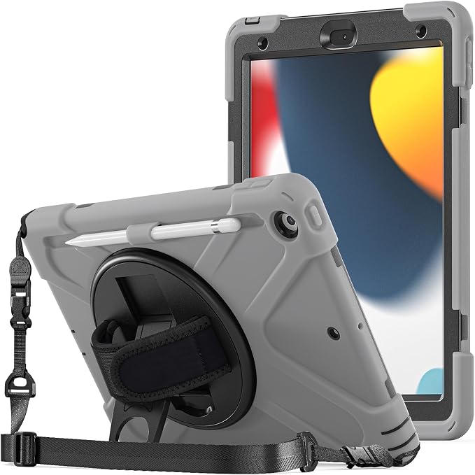 ProCase Rugged Case for iPad 9th/ 8th/ 7th -Teal | Heavy Duty Shockproof Protective Cover with Strap for 10.2 iPad 9/8/7 (2021/2020/2019)