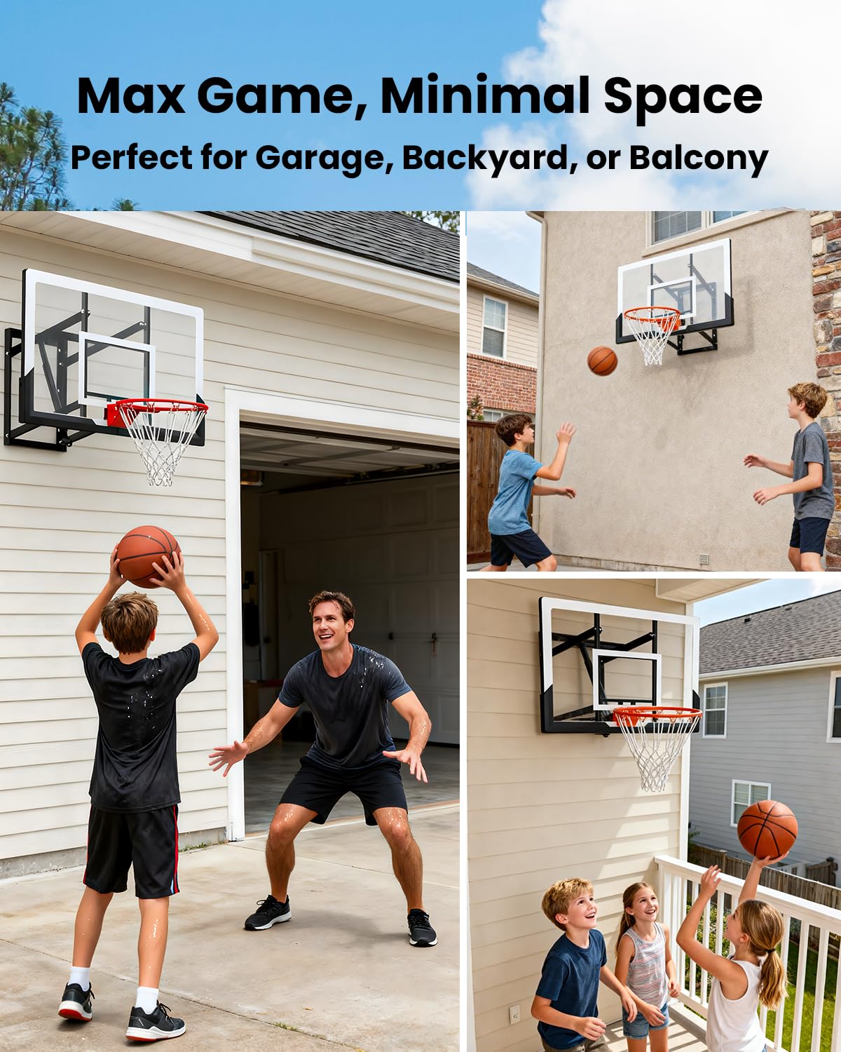 IGL Wall Mounted Basketball Hoops Outdoor, 7.5-10ft Adjustable 52in Goal