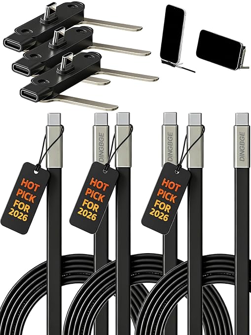 Detachable 240w Super Fast Charging 2-in-1 Charging Cable with Phone Charger Invisible Stand Flat Phone Charger Type-C 90 Degree 240w Stand Data Cable Right Angle Sideways(Data cable set1PC Black)