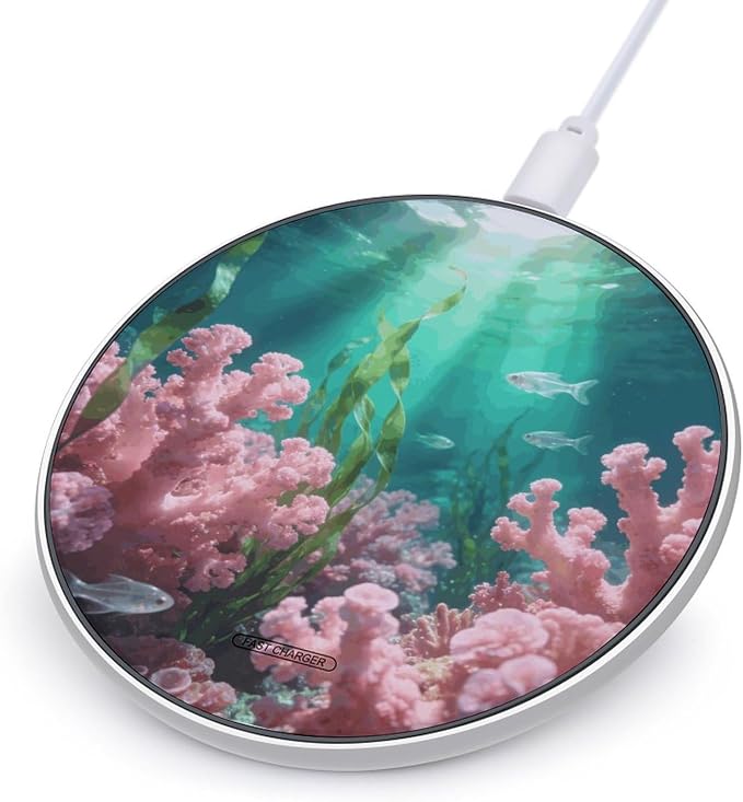 Pink Teal Wireless Charger with Aluminum Alloy Frame Qi Certified Fast Wireless Charging Pad 10W Charging Station Portable Phone Charger for All Wireless Charging Phone