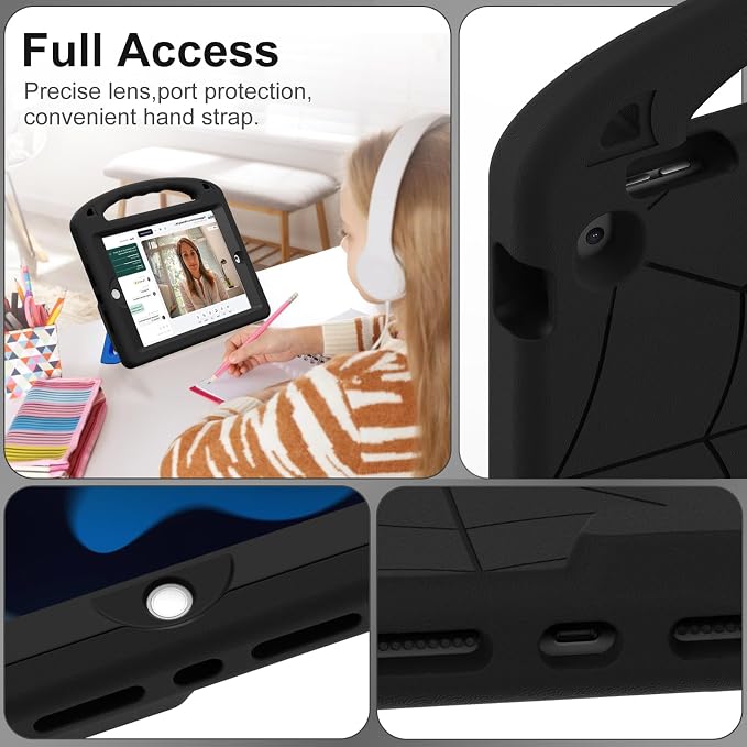 Kids Case for iPad 9th/8th/7th Gen. (10.2-inch 2021/2020/2019) | Shockproof Cover with Built-in Screen Protector and Stand Black