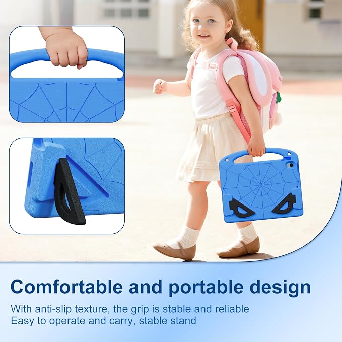 Kids Case for iPad Air 11-Inch (M4/M3/M2 2026/2025/2024) | iPad Air 5th Gen (2022) / 4th Gen (2020) 10.9 Shockproof Cover with Built-in Screen Protector and Stand (Black+Blue)