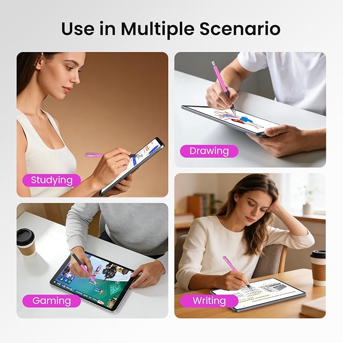 MEKO Stylus Pen for Touchscreen 2-in-1 Universal Stylus 6Pcs | MEKO 1st Gen Stylus Fiber &amp Disc Tips High Precision Work for iPad iPhone Android Tablets All Touch Screens-Black