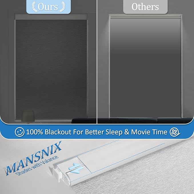 MANSNIX Smart Motorized Blinds with Remote, Cordless No-Drill Automatic Roller Shades, Blackout Electric Blind for Windows, Grey, 24 x 72