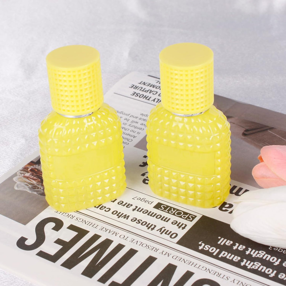 2 Pack 30ml Perfume Spray Bottles Empty, Refillable Glass Fine Mist Atomizer, Portable Travel Perfume Atomizers Fragrance Containers Sprayer for Cleaning, Essential Oils, Liquids (Yellow)