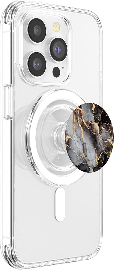 Black and White Faux Marble with Gold Accent Color PopSockets Adhesive PopGrip