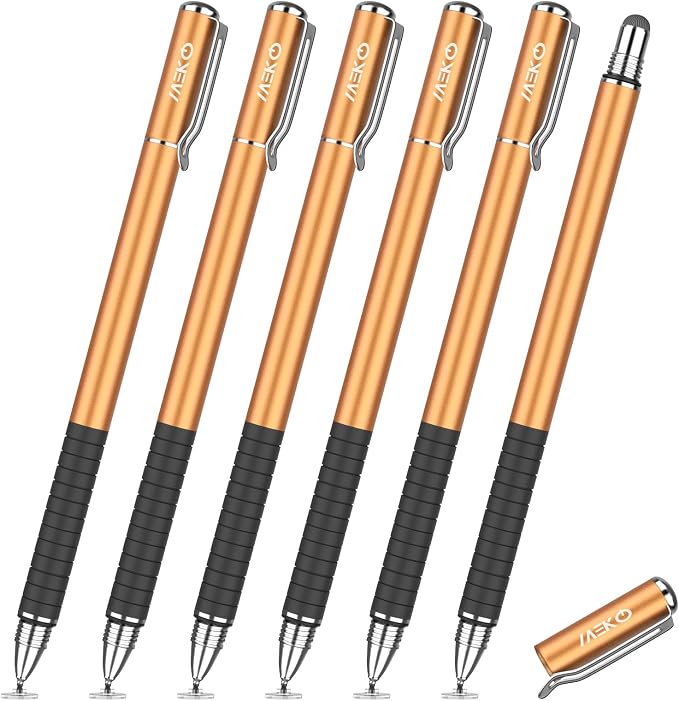 MEKO Stylus Pen for Touchscreen 2-in-1 Universal Stylus 6Pcs | MEKO 1st Gen Stylus Fiber &amp Disc Tips High Precision Work for iPad iPhone Android Tablets All Touch Screens-Black