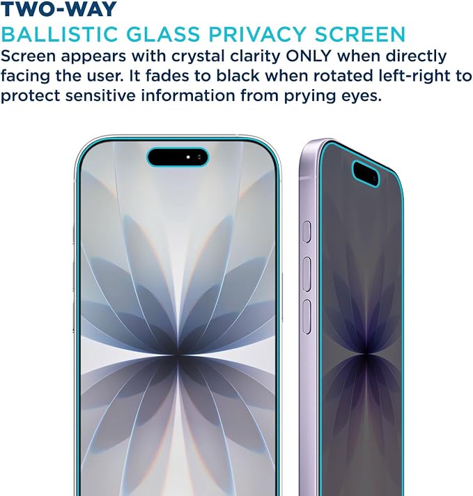 Tech Armor Privacy Glass for iPhone 17 Screen Protector Ballistic 1-Pack | Anti-spy protection 9H tempered bubble-free install case-friendly fit Face ID compatible oleophobic coating